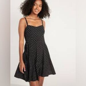Old Navy Fit & Flare Cami Mini Dress Black with White Polka Dots XL NWT